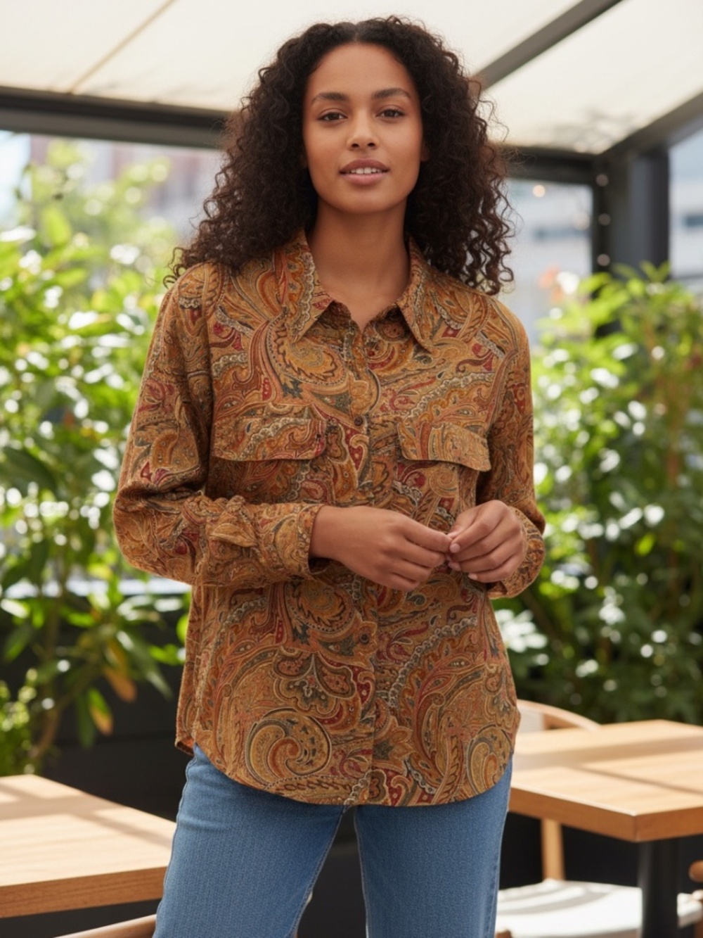 Liz Claiborne Womens L/S Paisley Button Up Shirt Size M